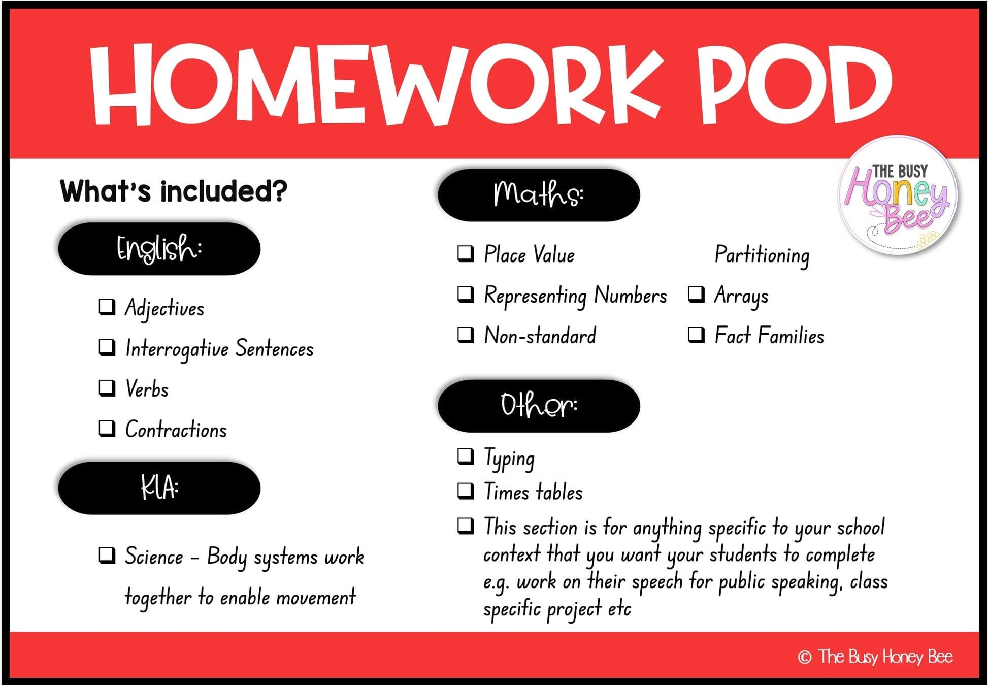 Stage 2 Year A Homework/Learning Pod 11 - Homework | Casual Teaching