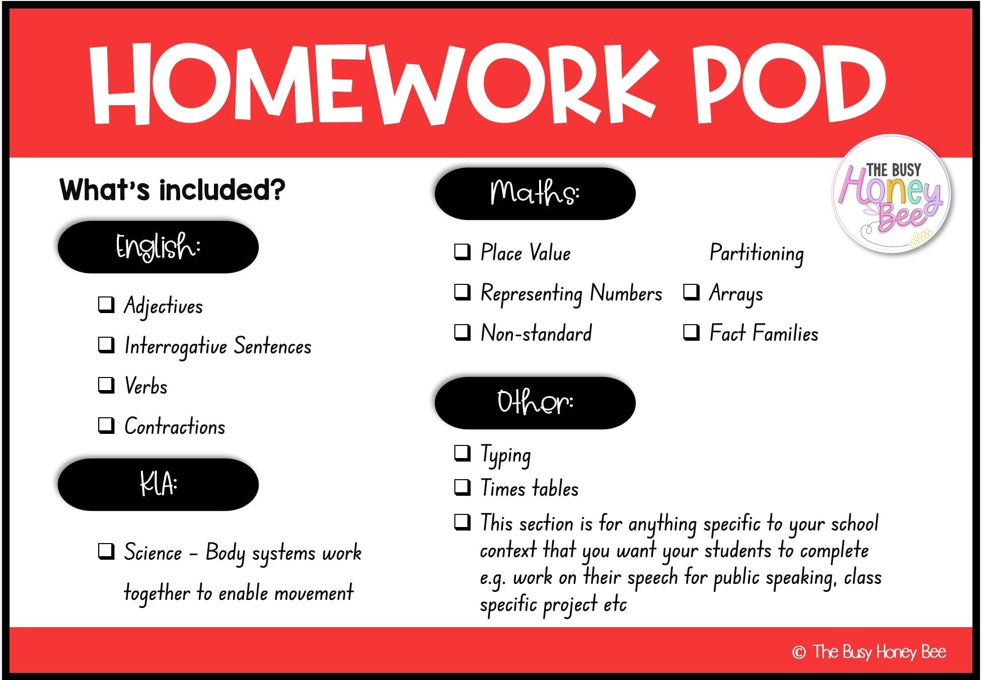 Stage 2 Year A Homework/Learning Pod 11 - Homework | Casual Teaching