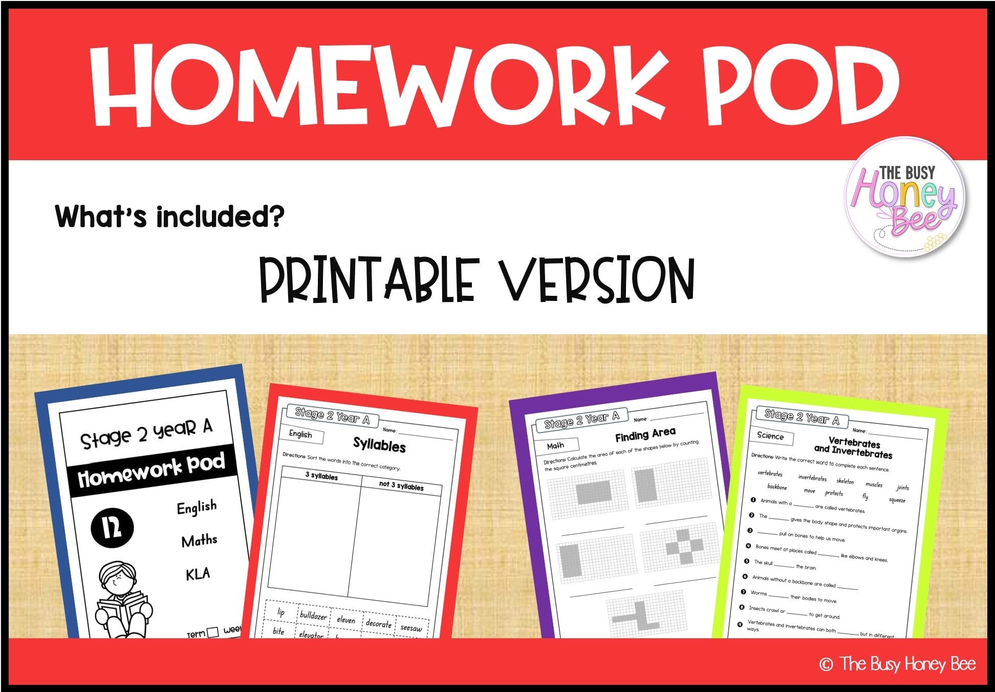 Stage 2 Year A Homework/Learning Pod 12 - Homework | Casual Teaching