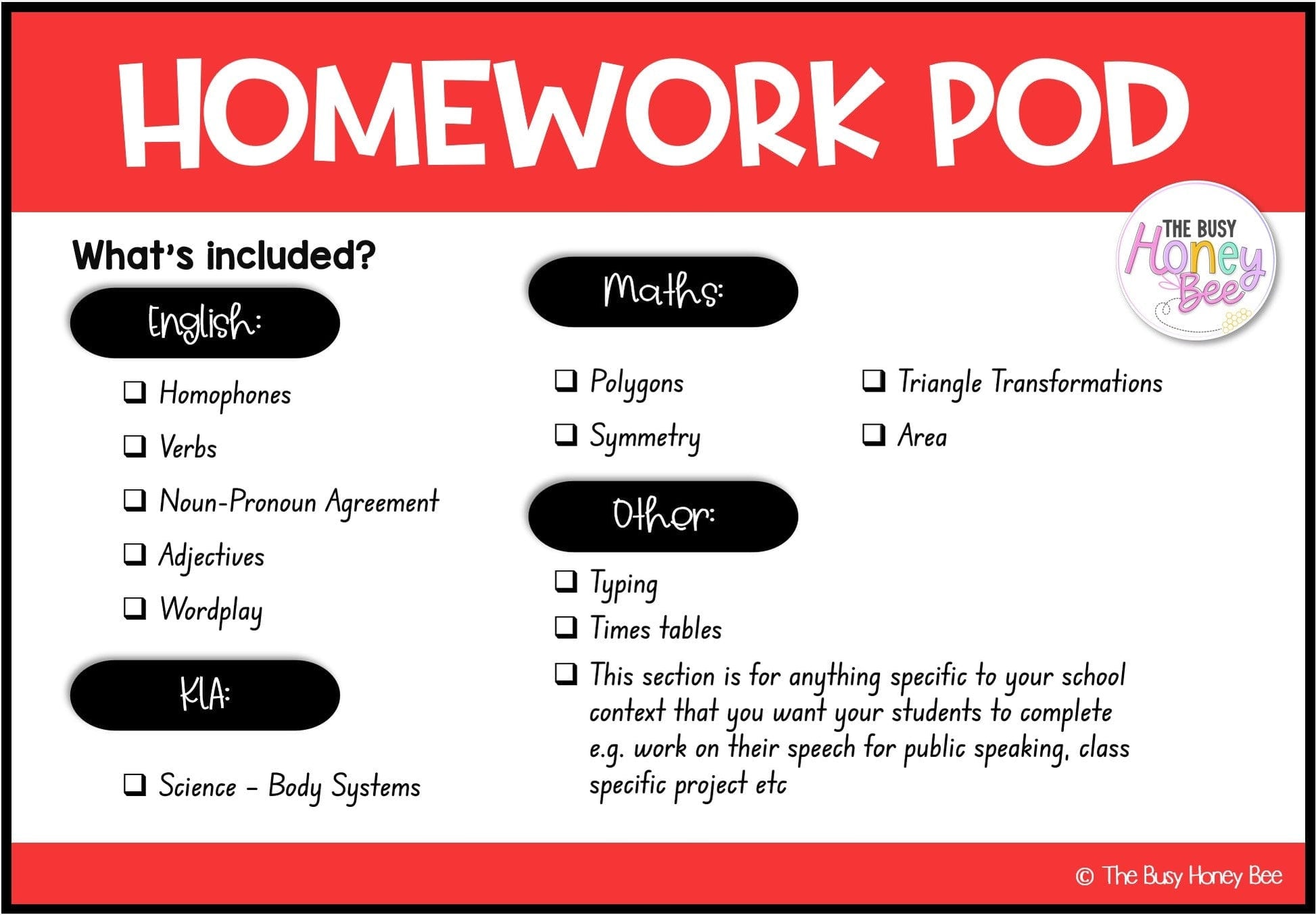 Stage 2 Year A Homework/Learning Pod 12 - Homework | Casual Teaching