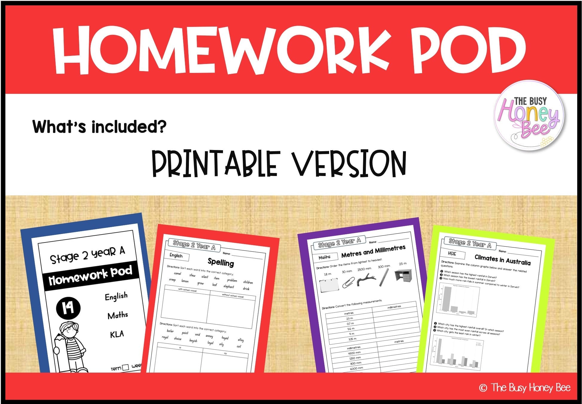 Stage 2 Year A Homework/Learning Pod 14 - Homework | Casual Teaching
