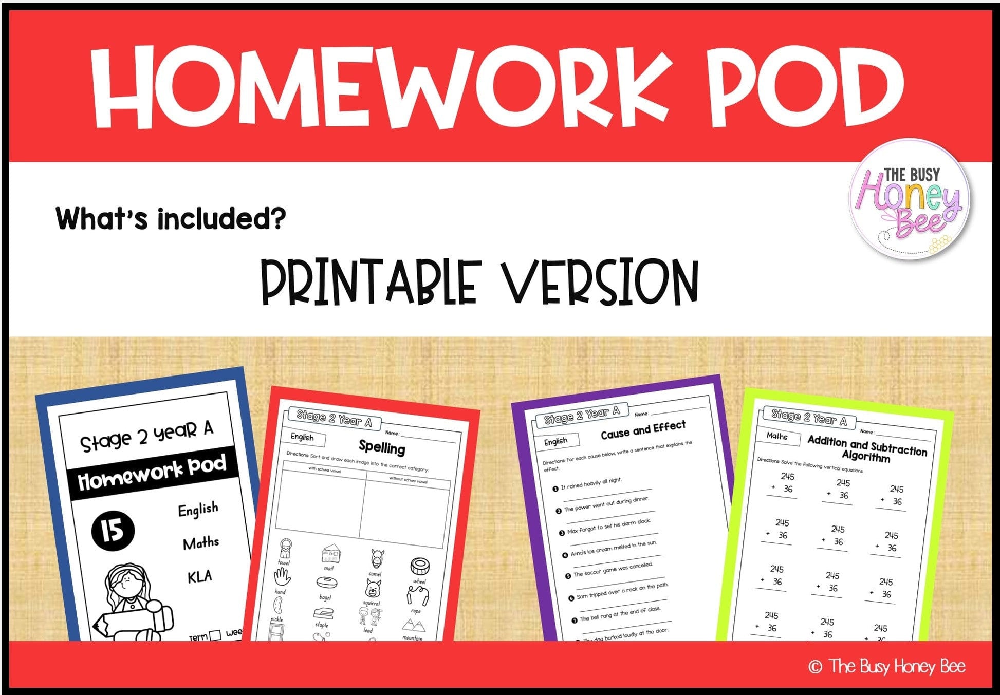 Stage 2 Year A Homework/Learning Pod 15 - Homework | Casual Teaching