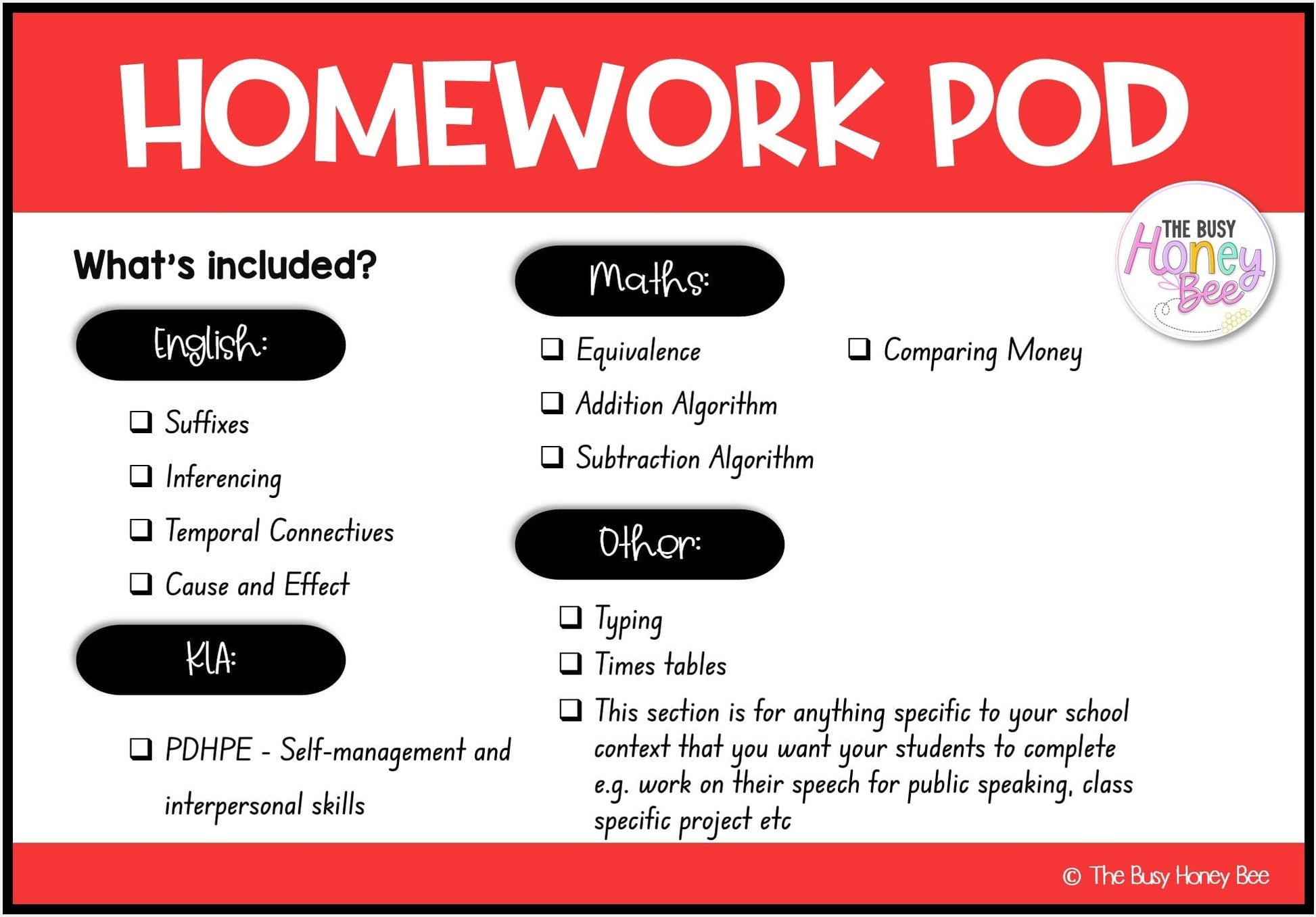 Stage 2 Year A Homework/Learning Pod 15 - Homework | Casual Teaching