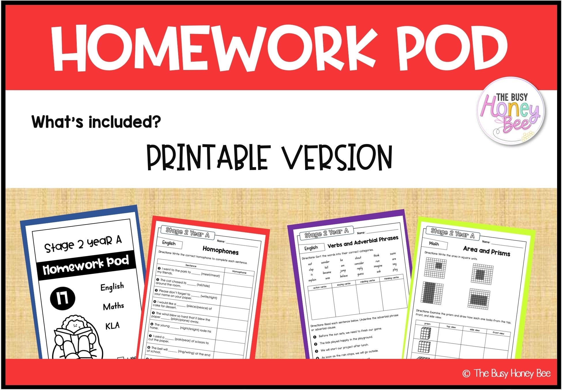 Stage 2 Year A Homework/Learning Pod 17 - Homework | Casual Teaching