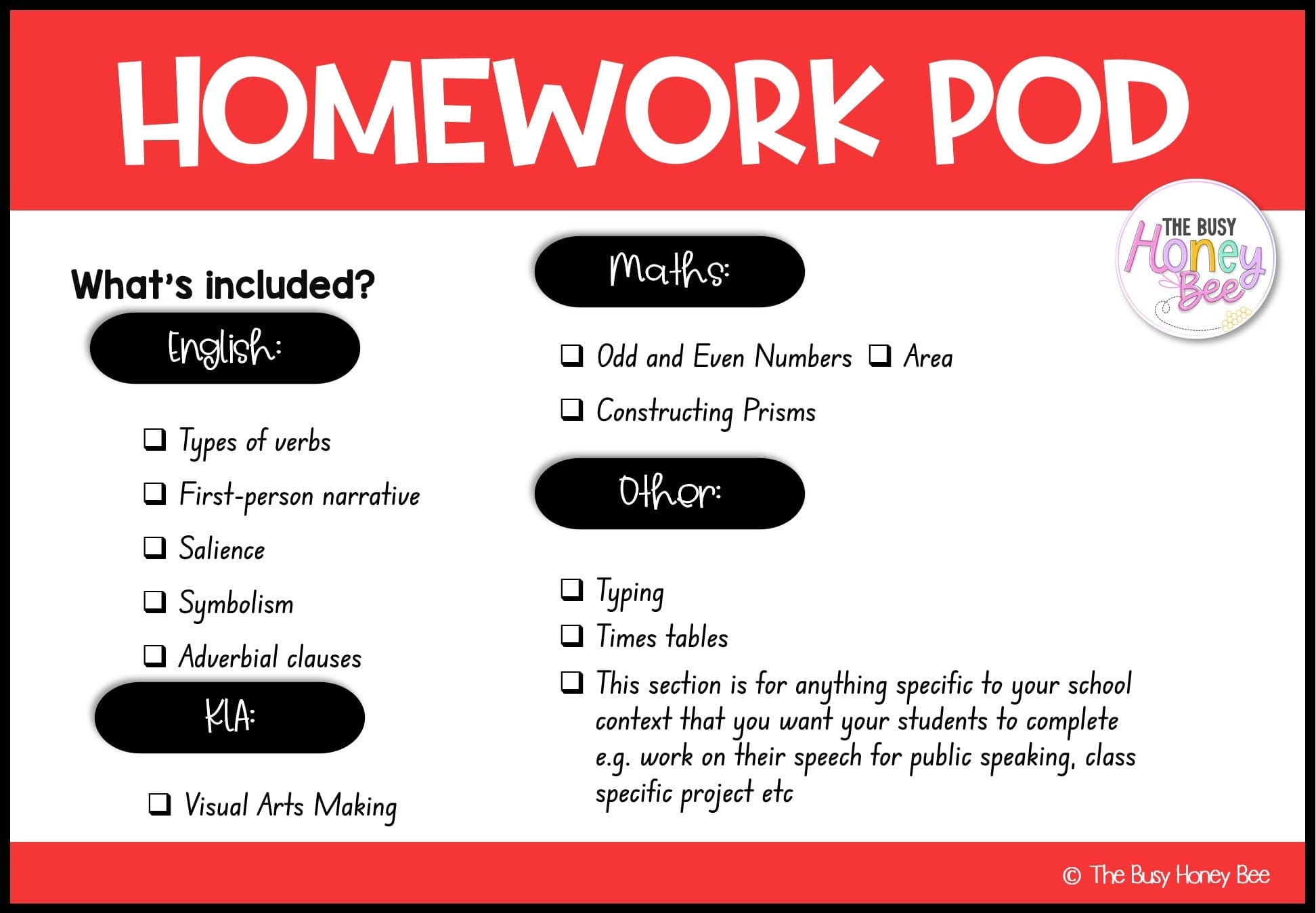 Stage 2 Year A Homework/Learning Pod 17 - Homework | Casual Teaching