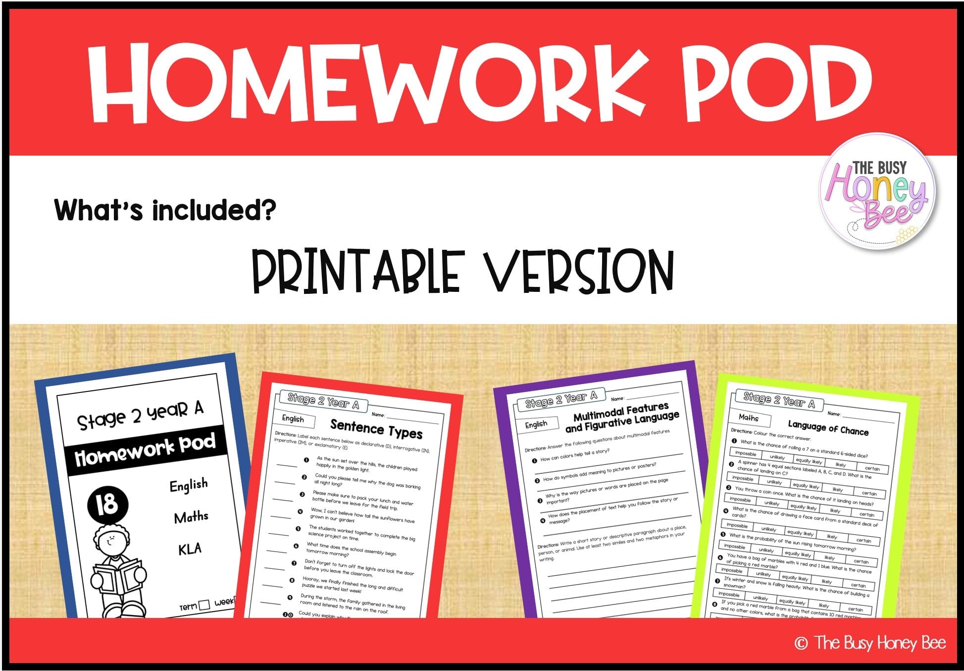Stage 2 Year A Homework/Learning Pod 18 - Homework | Casual Teaching