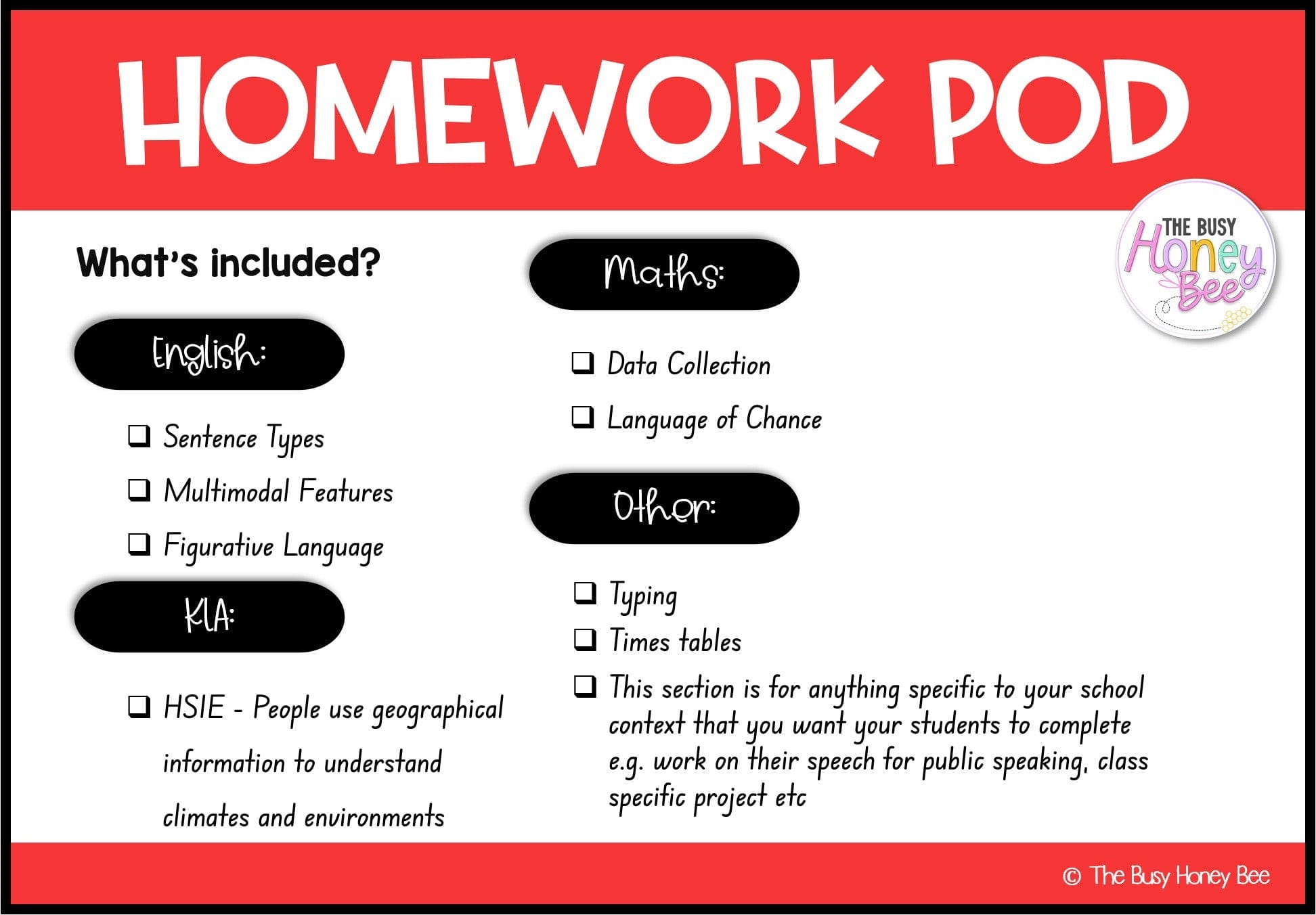 Stage 2 Year A Homework/Learning Pod 18 - Homework | Casual Teaching