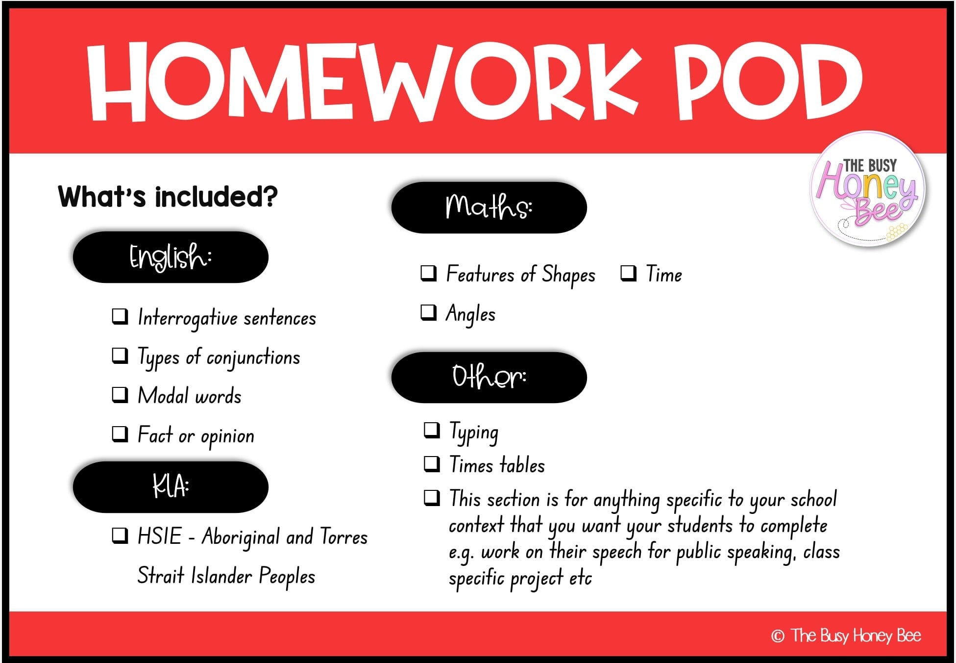 Stage 2 Year A Homework/Learning Pod 19 - Homework | Casual Teaching
