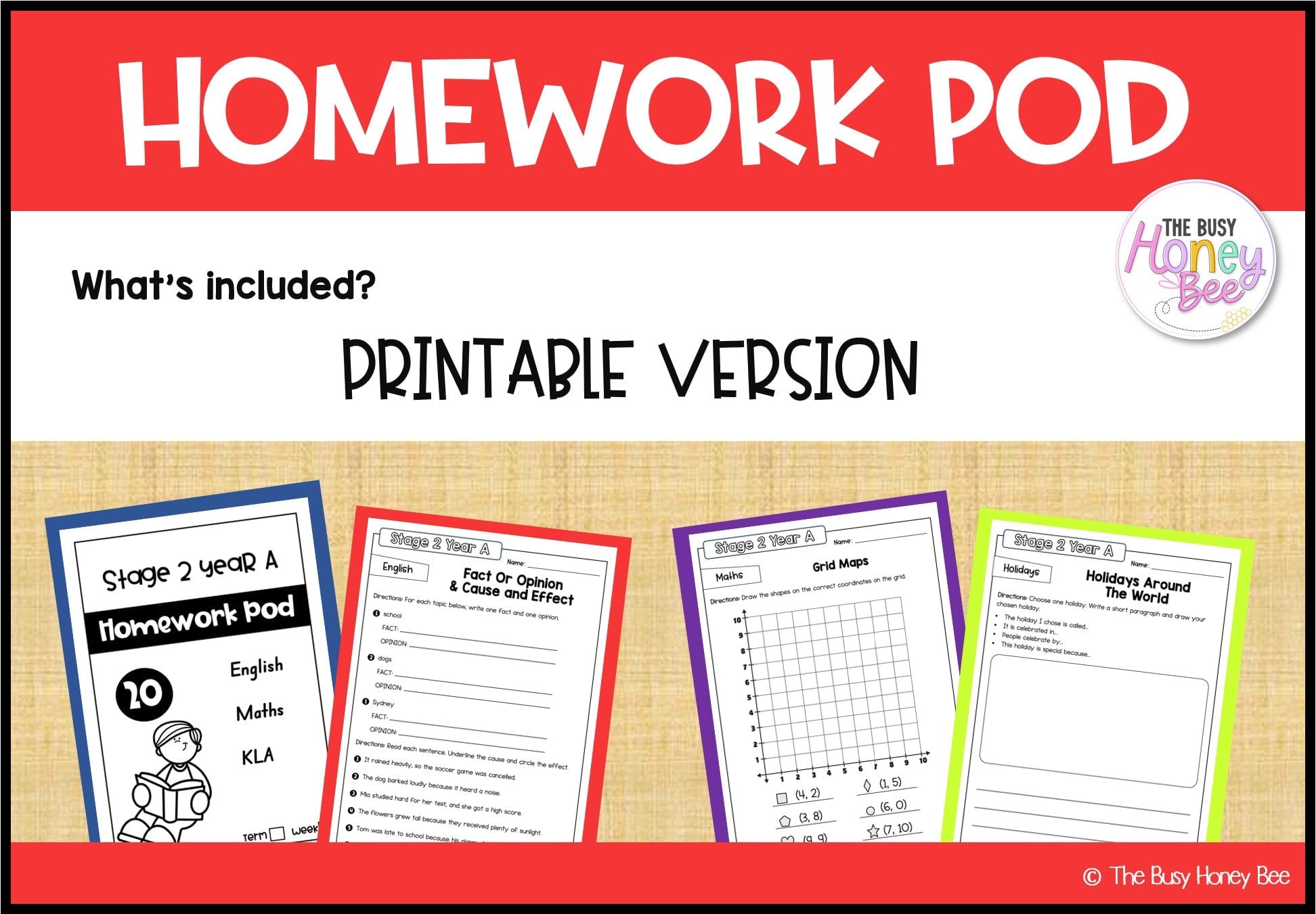 Stage 2 Year A Homework/Learning Pod 20 - Homework | Casual Teaching