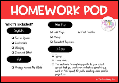 Stage 2 Year A Homework/Learning Pod 20 - Homework | Casual Teaching