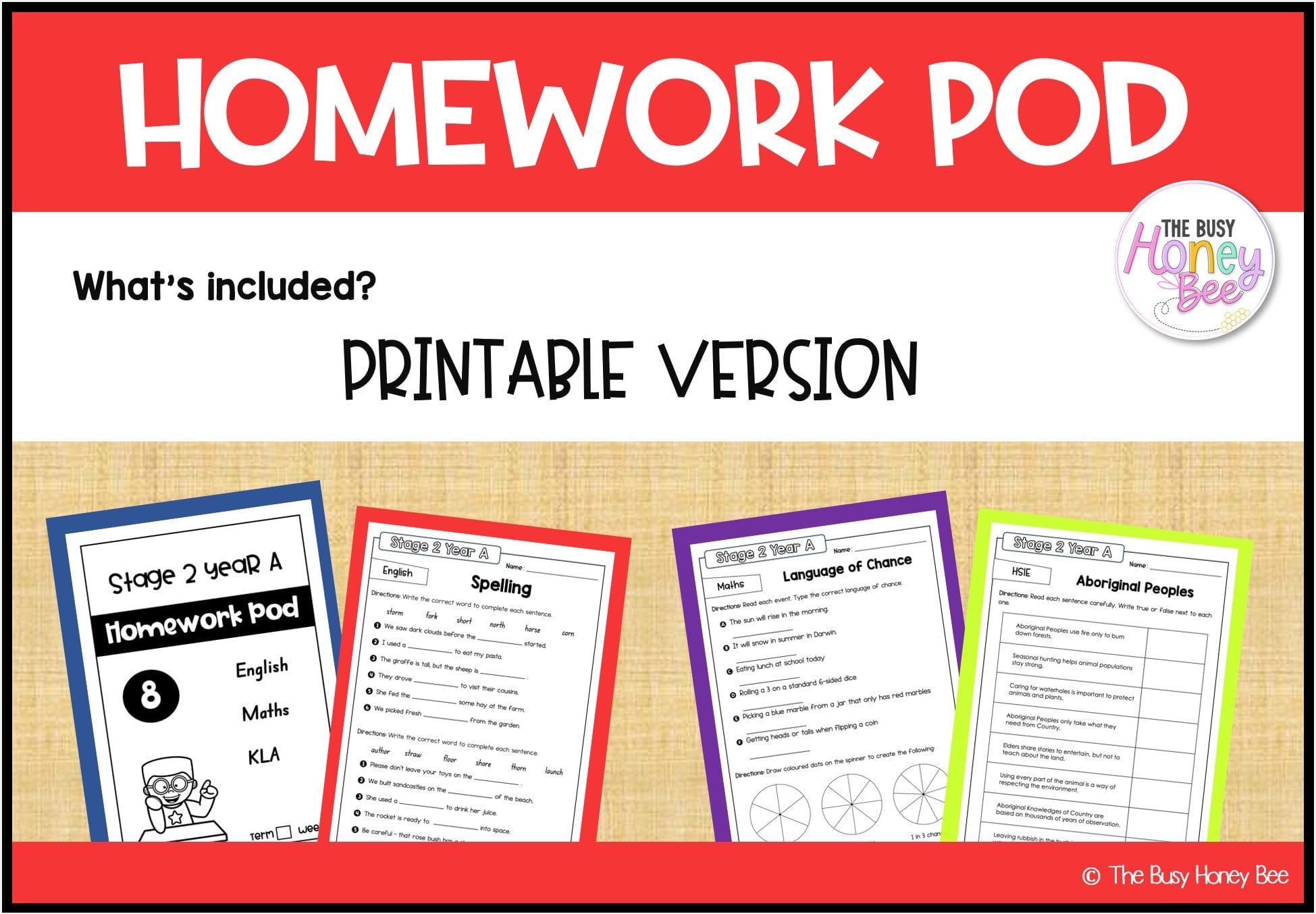 Stage 2 Year A Homework/Learning Pod 8 - Homework | Casual Teaching