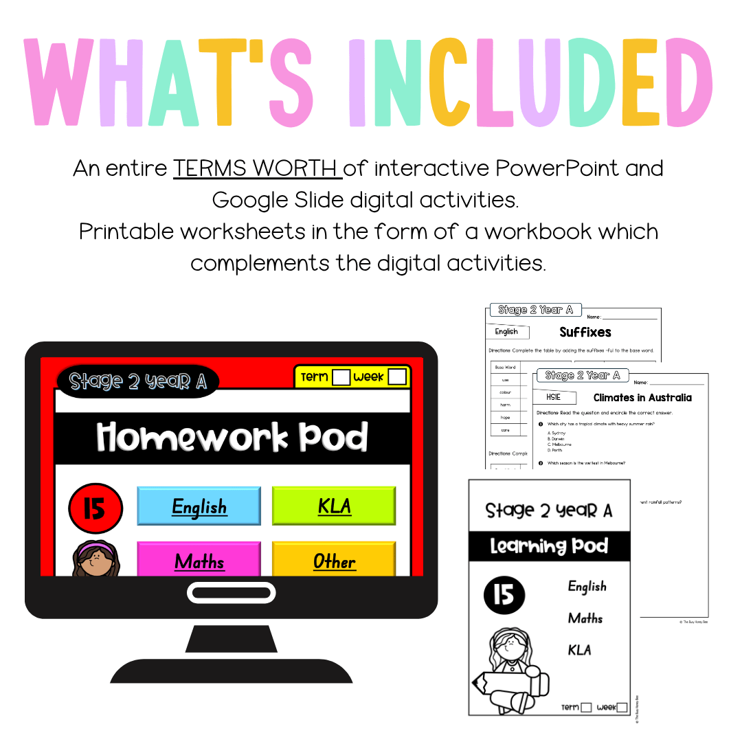 Stage 2 Year A Homework/Learning Pods Term 3 Mega Bundle - Homework | Casual Teaching