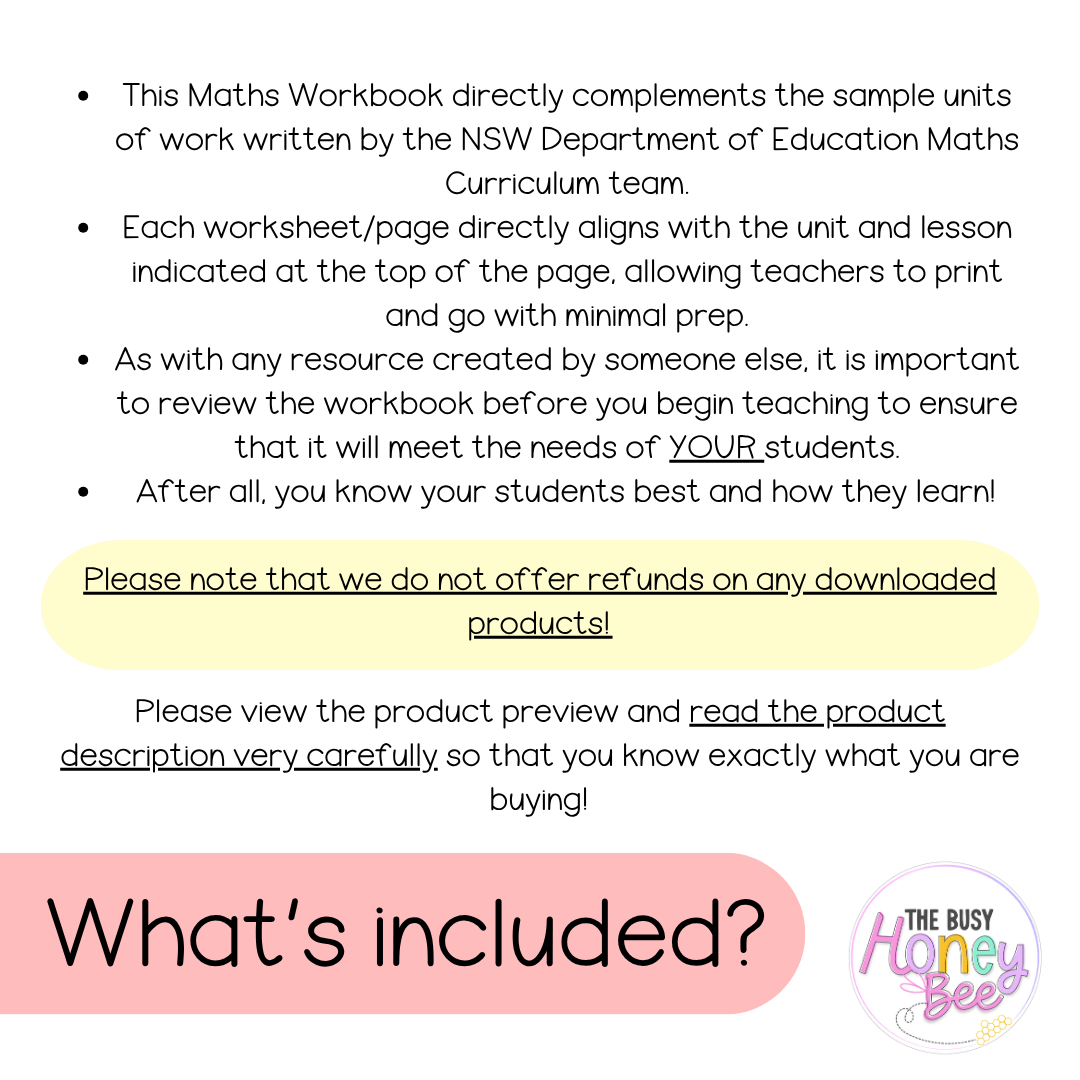 Stage 2 Year A NSW Maths Worksheets Unit 12 - Workbook | Worksheets
