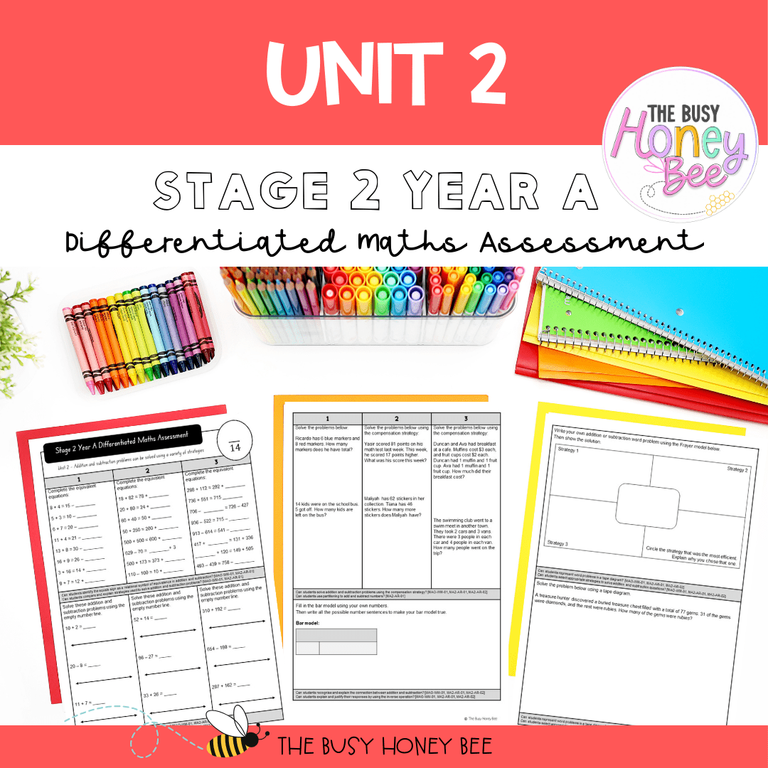 Stage 2 Year A Term 1 Differentiated Maths Assessment Bundle - Assessment