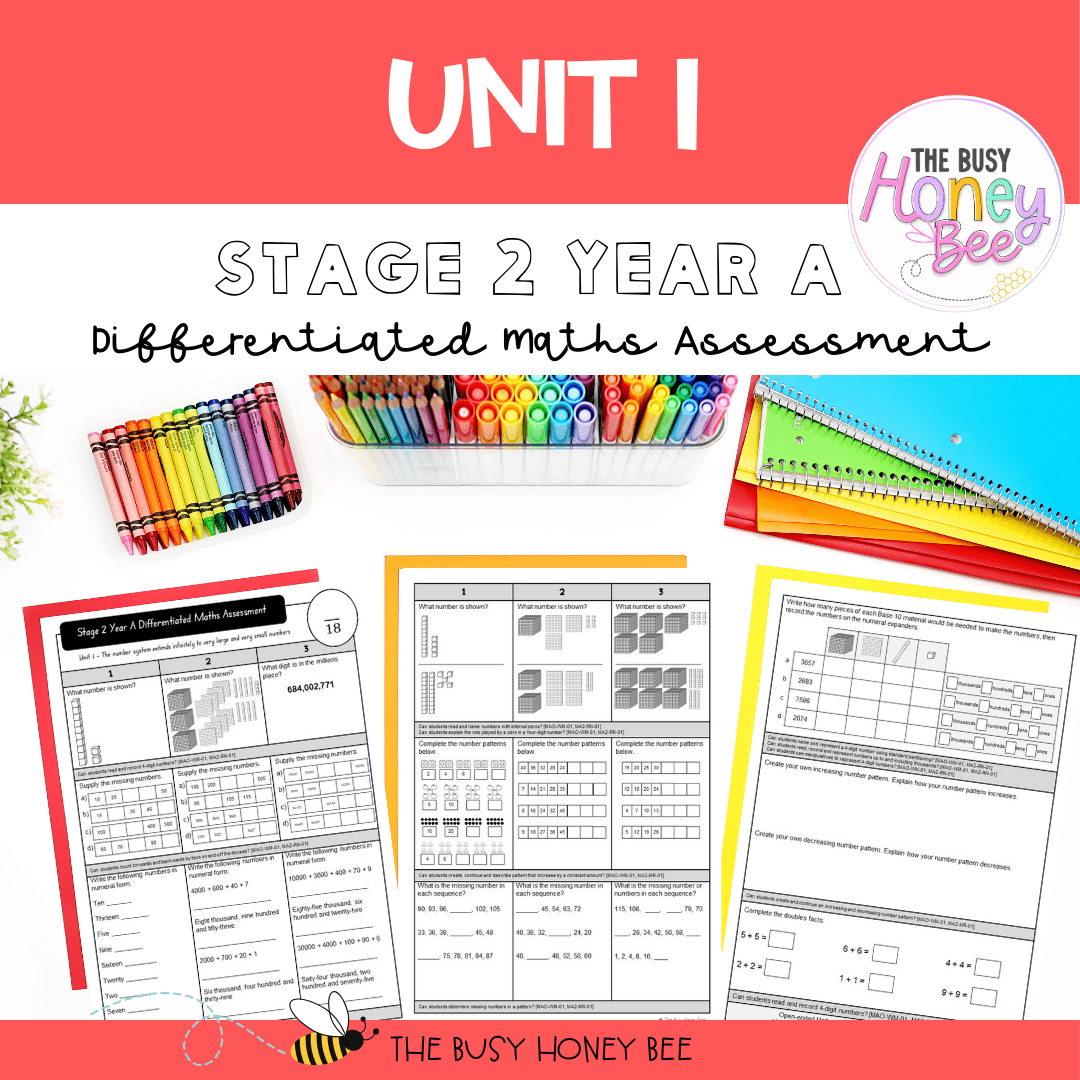 Stage 2 Year A Term 1 Differentiated Maths Assessment Bundle - Assessment