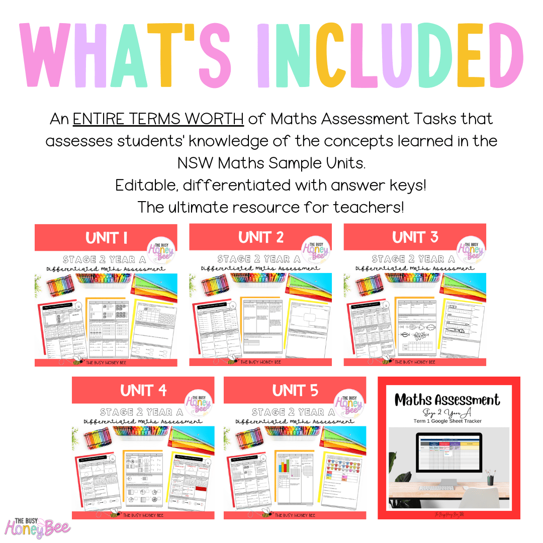 Stage 2 Year A Term 1 Differentiated Maths Assessment Bundle - Assessment