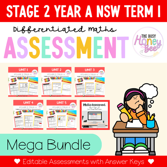 Stage 2 Year A Term 1 Differentiated Maths Assessment Bundle - Assessment
