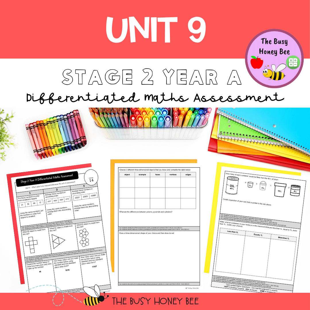 Stage 2 Year A Term 2 Differentiated Maths Assessment Bundle - Assessment