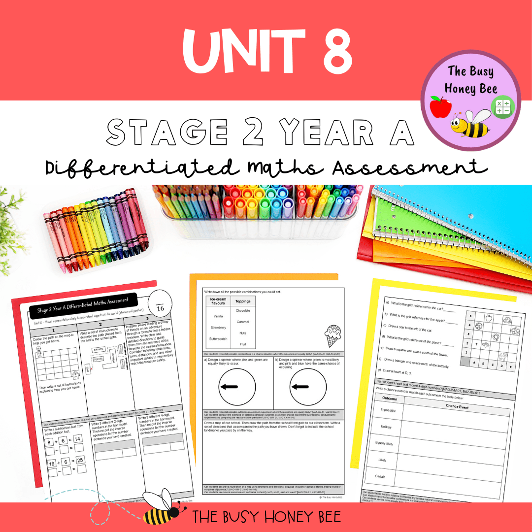 Stage 2 Year A Term 2 Differentiated Maths Assessment Bundle - Assessment