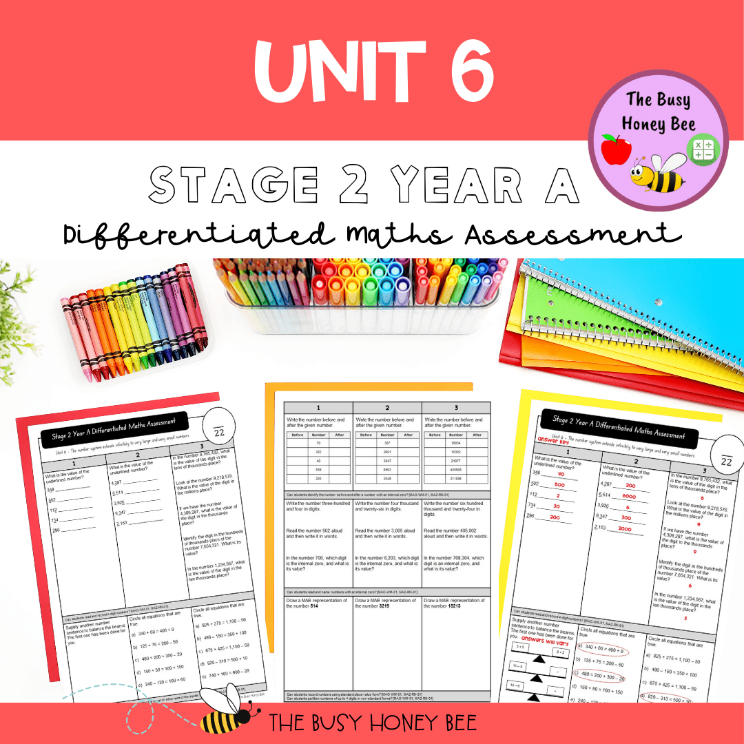 Stage 2 Year A Term 2 Differentiated Maths Assessment Bundle - Assessment