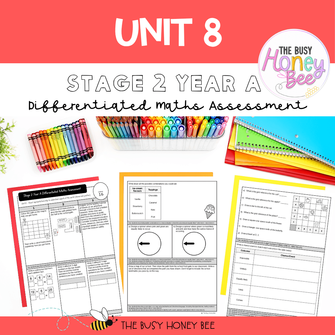 Stage 2 Year A Term 2 Differentiated Maths Assessment Bundle - Assessment