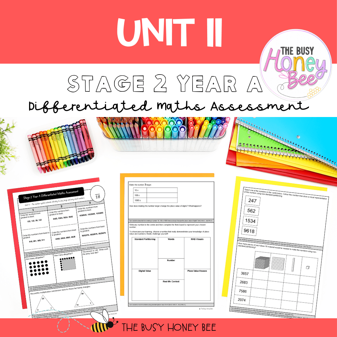 Stage 2 Year A Term 3 Differentiated Maths Assessment Bundle - Assessment