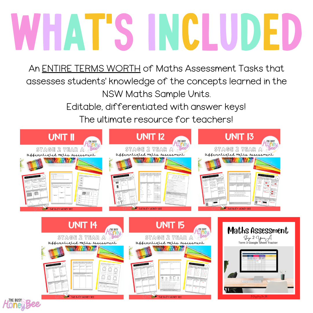 Stage 2 Year A Term 3 Differentiated Maths Assessment Bundle - Assessment