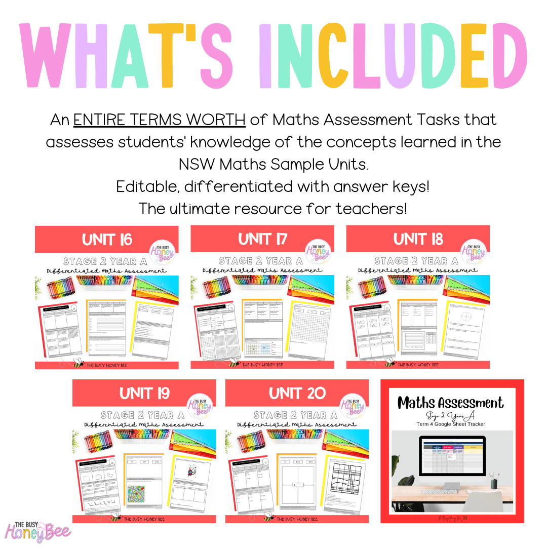 Stage 2 Year A Term 4 Differentiated Maths Assessment Bundle - Assessment