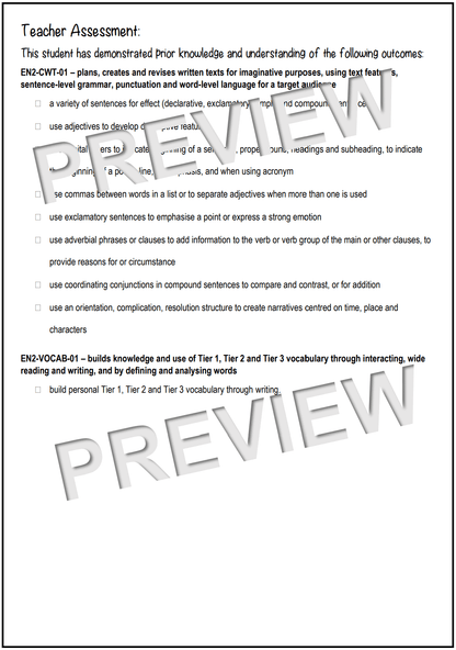 Stage 2 Year A Unit 1 Narrative Writing Pre-Assessment - Assessment