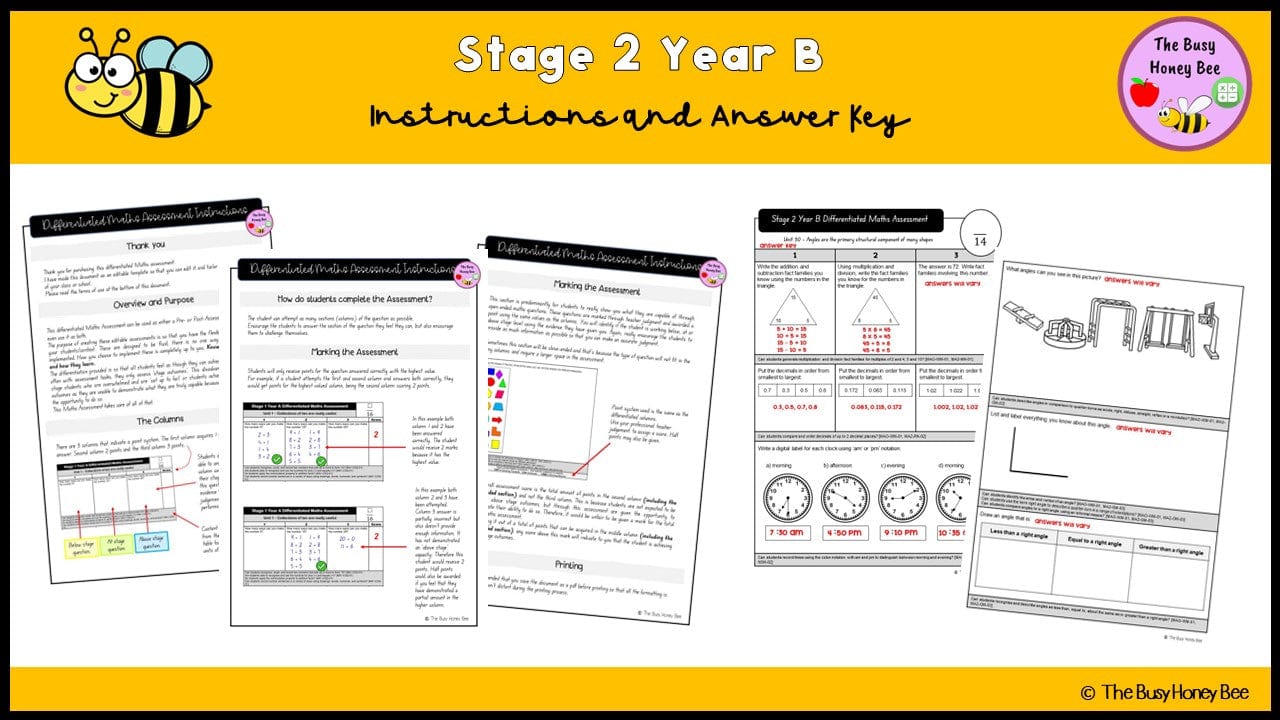 Stage 2 Year B Differentiated Maths Assessment Unit 30 - Assessment