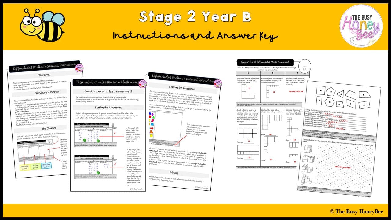 Stage 2 Year B Differentiated Maths Assessment Unit 37 - Assessment