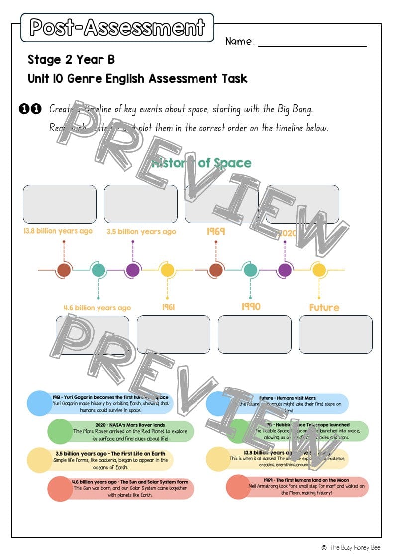 Stage 2 Year B English Pre- and Post-Assessment Unit 10 Genre - Assessment
