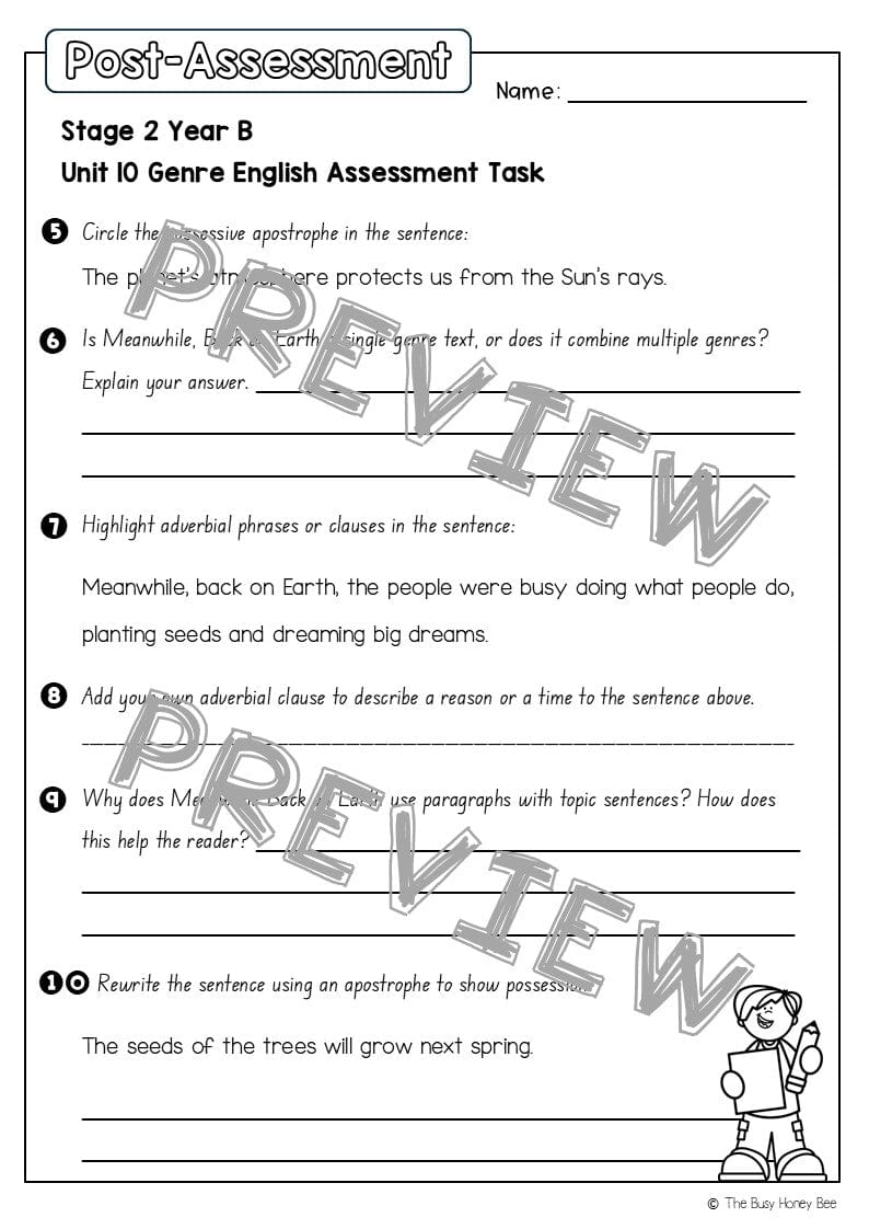 Stage 2 Year B English Pre- and Post-Assessment Unit 10 Genre - Assessment
