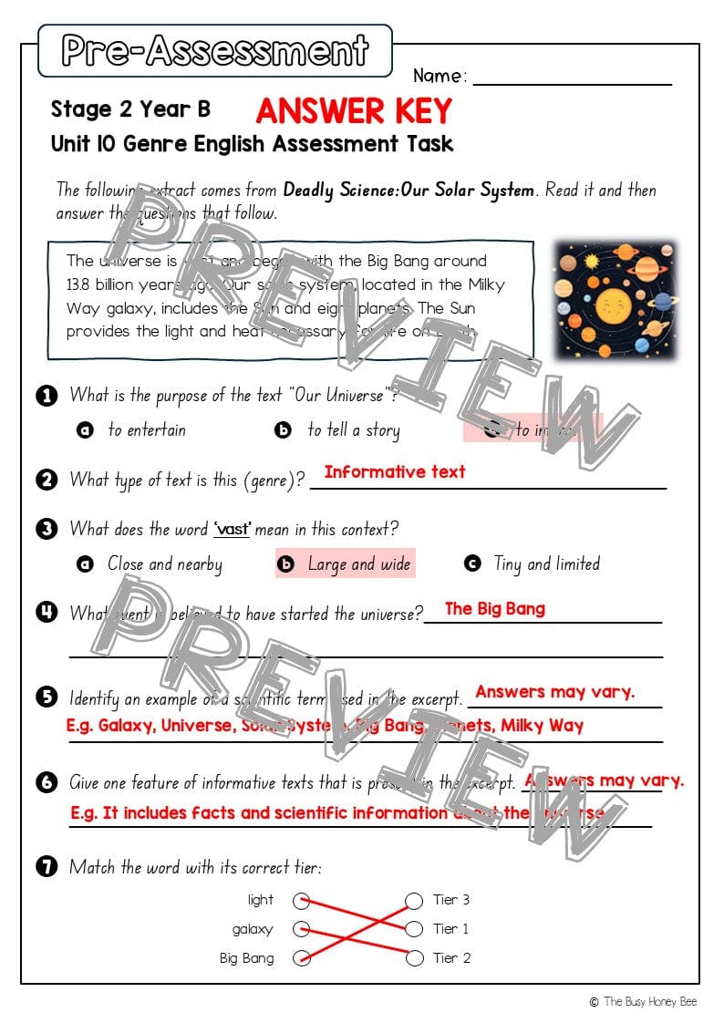 Stage 2 Year B English Pre- and Post-Assessment Unit 10 Genre - Assessment