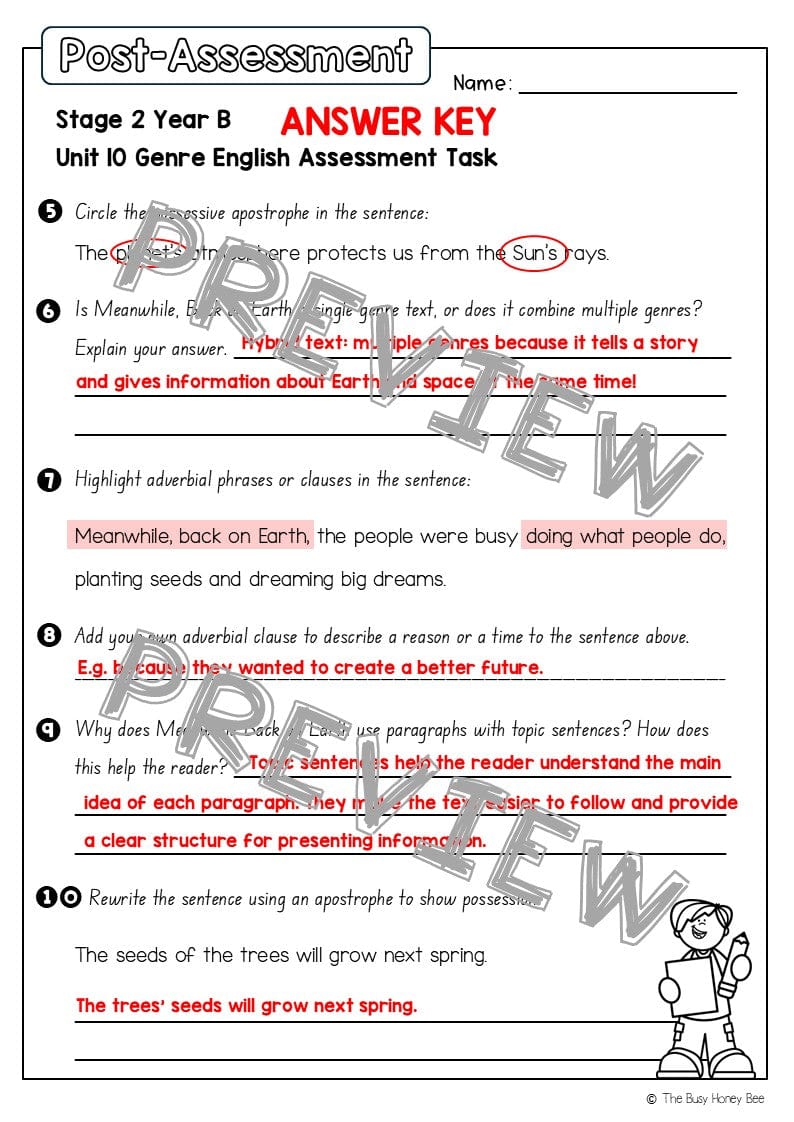 Stage 2 Year B English Pre- and Post-Assessment Unit 10 Genre - Assessment