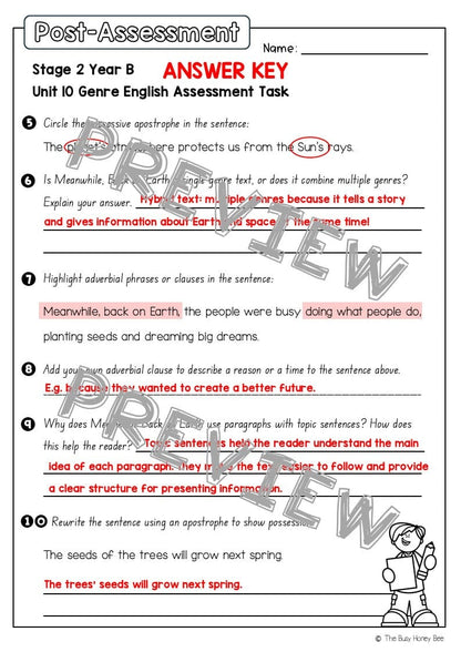 Stage 2 Year B English Pre- and Post-Assessment Unit 10 Genre - Assessment