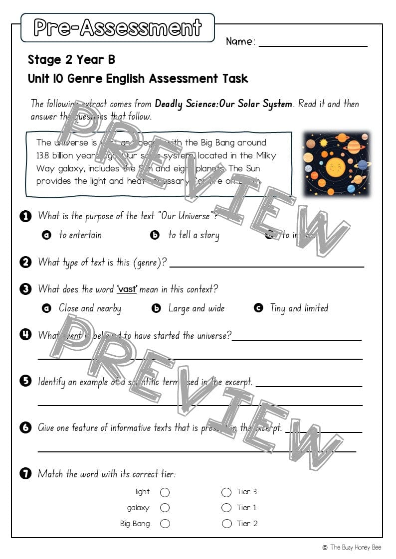 Stage 2 Year B English Pre- and Post-Assessment Unit 10 Genre - Assessment