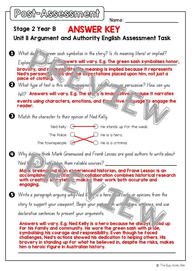 Stage 2 Year B English Pre- and Post-Assessment Unit 11 Argument and Authority - Assessment