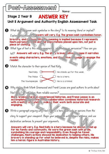 Stage 2 Year B English Pre- and Post-Assessment Unit 11 Argument and Authority - Assessment