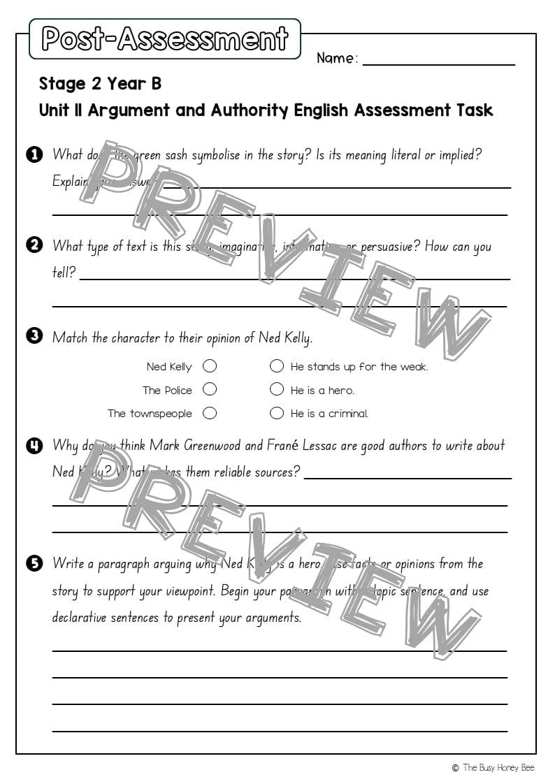 Stage 2 Year B English Pre- and Post-Assessment Unit 11 Argument and Authority - Assessment