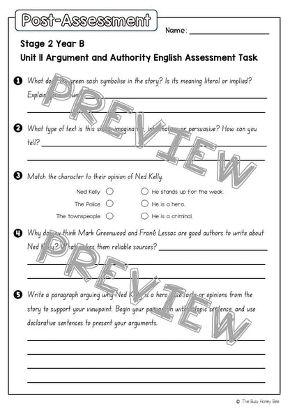 Stage 2 Year B English Pre- and Post-Assessment Unit 11 Argument and Authority - Assessment