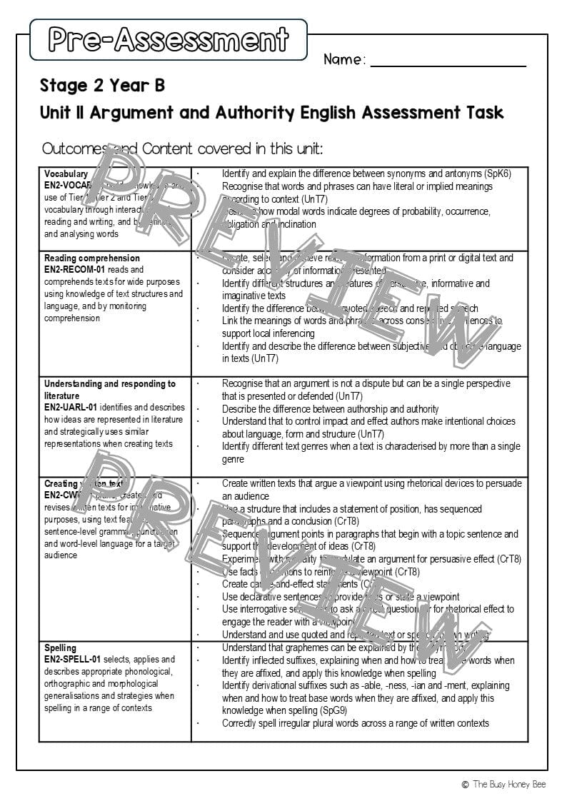Stage 2 Year B English Pre- and Post-Assessment Unit 11 Argument and Authority - Assessment