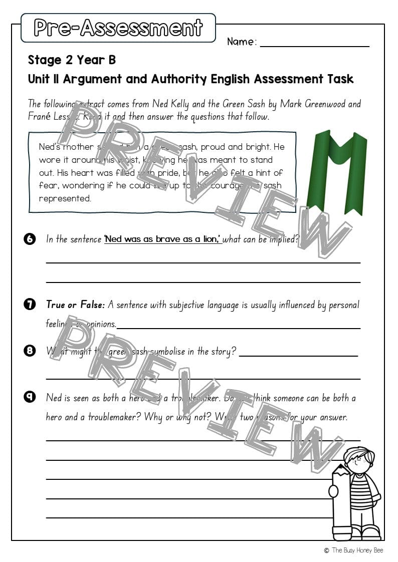 Stage 2 Year B English Pre- and Post-Assessment Unit 11 Argument and Authority - Assessment