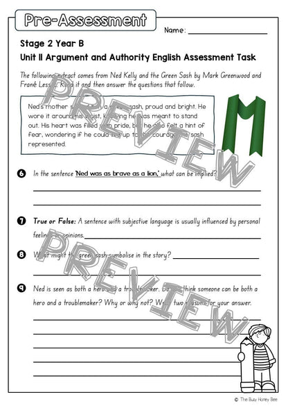 Stage 2 Year B English Pre- and Post-Assessment Unit 11 Argument and Authority - Assessment