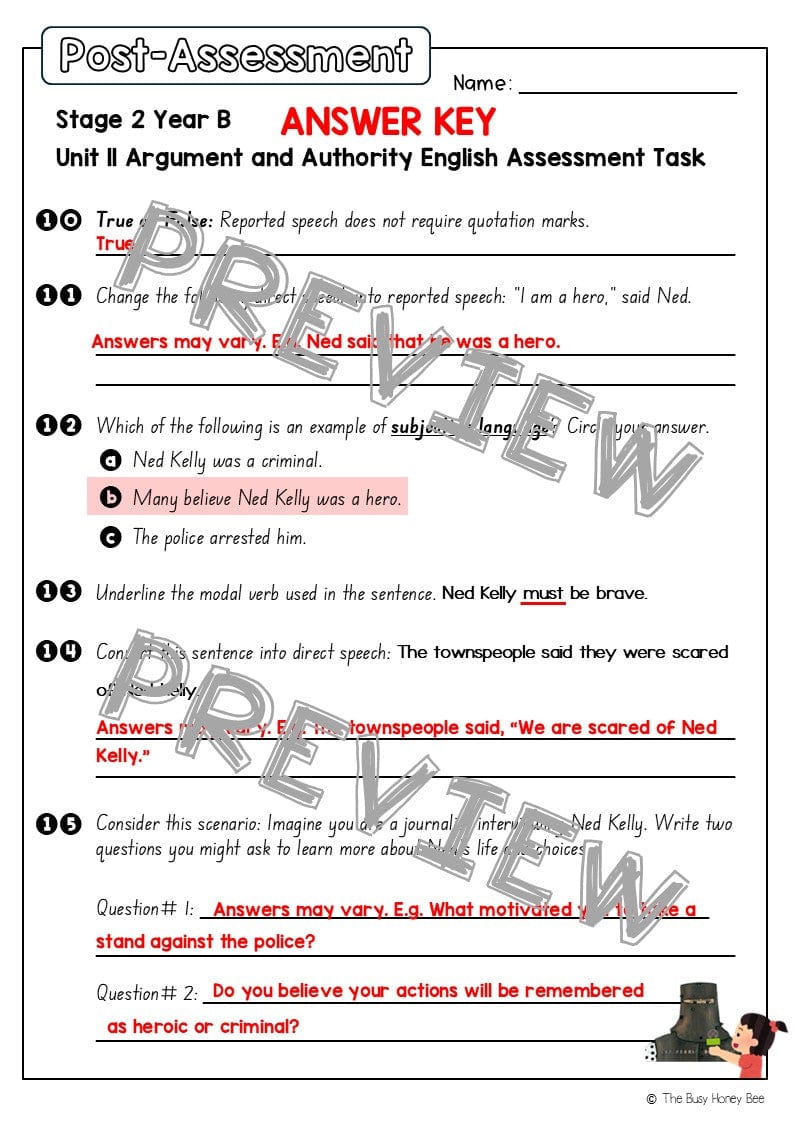 Stage 2 Year B English Pre- and Post-Assessment Unit 11 Argument and Authority - Assessment