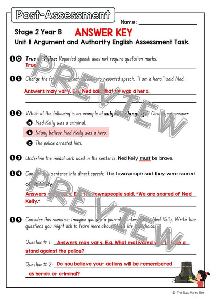 Stage 2 Year B English Pre- and Post-Assessment Unit 11 Argument and Authority - Assessment