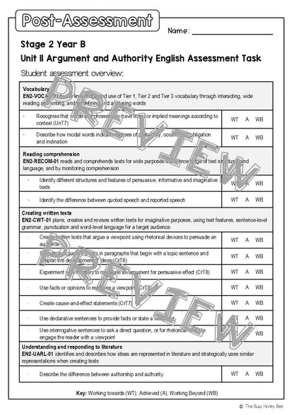 Stage 2 Year B English Pre- and Post-Assessment Unit 11 Argument and Authority - Assessment