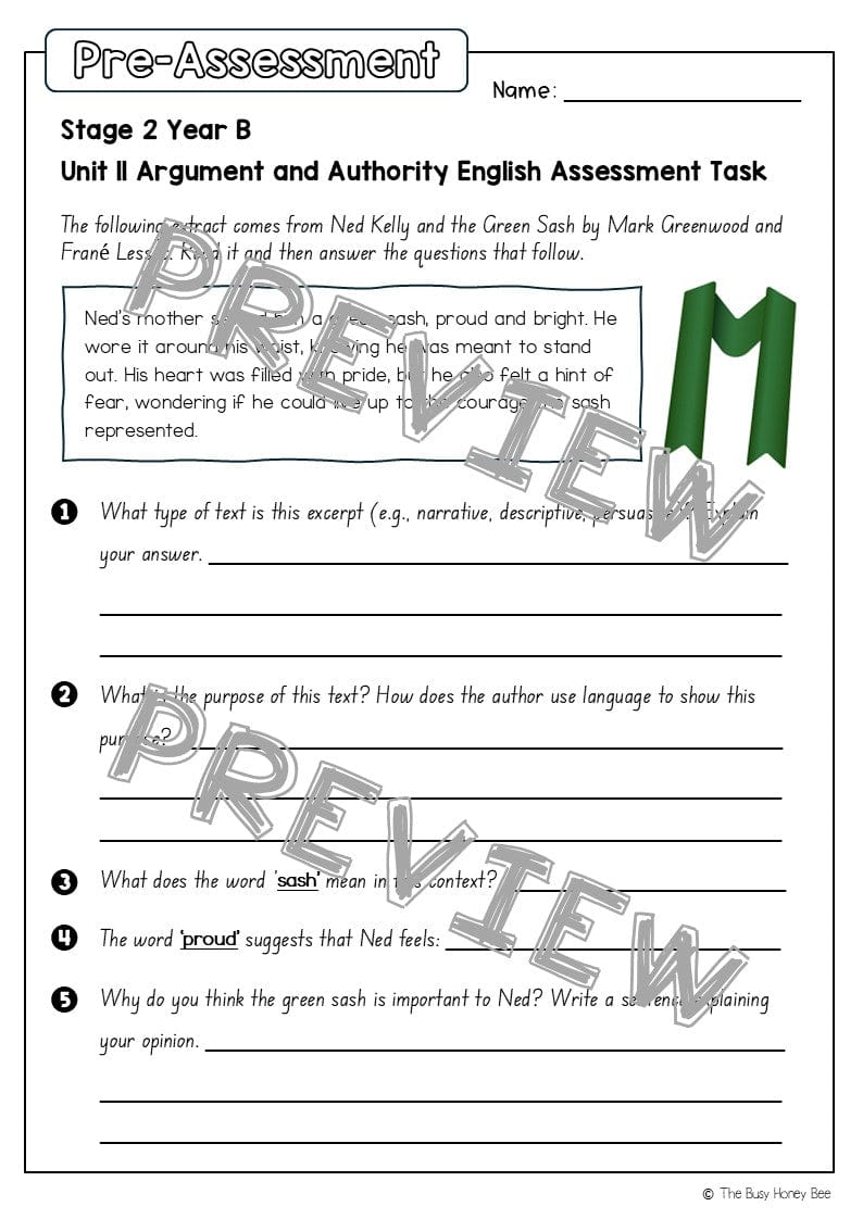 Stage 2 Year B English Pre- and Post-Assessment Unit 11 Argument and Authority - Assessment