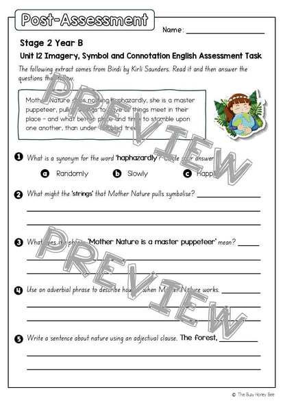 Stage 2 Year B English Pre- and Post-Assessment Unit 12 Imagery, symbol and connotation - Assessment