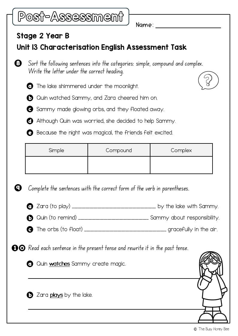 Stage 2 Year B English Pre- and Post-Assessment Unit 13 Characterisation - Assessment